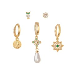 PRICES MAY VARY. 💚[Package include] One set comes with 5 different pieces of earrings. 2 studs inlaid with shiny cubic zircon. One is sparkling owl and the other is a sun. The 3 dangle hoop earrings are in baroque style. Snowflake, coin and large pearl. 💯[18K Gold Plated] Our dainty earring sets are all made of high quality brass plated with 18K REAL GOLD. AAAAA+ cubic zircon inlaid. Fine workmanship makes our cartilage studs and dangle hoop earrings shiny and luxury. 💎[Size and Design] Very Stuff To Buy On Amazon, Cutesy Outfits, Earring Stacks, Ear Stacks, Green Lizard, Earring Pack, Ear Cuff Piercing, Pretty Ear Piercings, Cartilage Stud