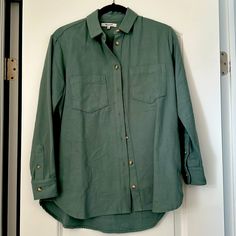 New Without Tags. Never Worn. Madewell Xs Green Collared Shacket For Work, Khaki Tops With Snap Buttons For Everyday, Everyday Khaki Tops With Snap Buttons, Winter Green Tops With Snap Buttons, Casual Green Shacket For Work, Green Collared Everyday Outerwear, Everyday Fall Khaki Shirt, Everyday Khaki Shirt For Fall, Everyday Khaki Fall Shirt