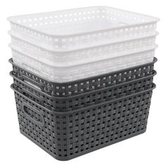 three plastic baskets stacked on top of each other