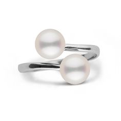 Make a statement without even trying. The Bypass ring is a traditional design with a minimalistic approach. Easy for everyday wear, or the finishing touch for an evening out, double down with the Bypass Collection. Plus, two pearls are better than one. This ring is set with two 7.0-7.5 mm Akoya pearls Akoya pearls are known for their perfect round shape and unmistakable luster unique to akoya pearls grown in the cold coastal waters of Japan. The finest pearls from this region are known for their Akoya Pearl Ring, Golden South Sea Pearls, Pearl And Diamond Ring, Bypass Ring, Jewelry Appraisal, Akoya Pearls, South Sea Pearls, Pearl Types, Tahitian Pearls