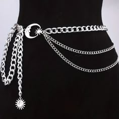 Silver Boho Moon And Star Multilayer Adjustable Chain Belt One Size Brand New Boutique Item! Star And Moon Belt, Star Belt Chain, Silver Belts For Dresses, Moon Belts, Summer Silver Chain Belt, Silver Chain Belt For Summer, Trendy Silver Chain Link Waist Chain, Trendy Silver Waist Chain For Summer, Trendy Silver Chain Belt For Summer