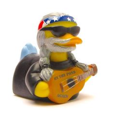 a rubber duck wearing sunglasses and holding a guitar