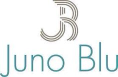 the logo for juno blue is shown in grey and teal colors on a white background