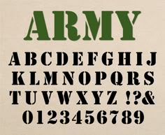 an army font and numbers are shown in this image