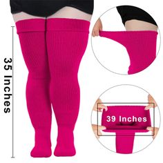 Womens Plus Size Thigh High Socks- Red Plum Pink Stretch Tights For Fall, High Stretch Footless Winter Hosiery, High Stretch Footless Hosiery For Winter, Footless Hosiery For Winter, Stretch Over-the-knee Winter Socks, Red Tight Legwear For Winter, Winter Stretch Over-the-knee Socks, Red Stretch Hosiery For Winter, Soft Thigh High Stockings For Winter