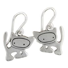 Cat Earrings - Sterling Silver Little Punk Cat Earrings Punk Cat, Super Cute Kittens, Punk Cats, Kitten Earrings, Dolphin Earrings, Sterling Silver Cat, Silver Cat, Heart Dangle Earrings, Cat Jewelry