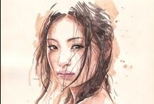 a watercolor painting of a woman's face