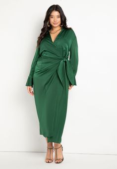 Satin Wrap Dress with Ties - Maxi Length, Eden Plus Size Silk Dress Formal, Long Sleeve Wrap Dress Plus Size, Wedding Guest Jacket Over Dress Satin, Plus Size Velvet Wrap Dress, Elegant Wrap Dress Uk, Winter Wedding Guest Dress Curvy, Fall Wrap Dress Wedding, Emerald Green Silk Dress Plus Size, Dress Wrap Formal