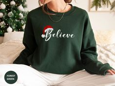 believe sweatshirt, believe in yourself, believe shirt, Christmas believe, matching Christmas family shirt for holiday party, believe Christmas sweatshirt  A perfect Christmas crewneck sweatshirt for this holiday season. Ideal gift for anyone wanting to stay trendy while still dressing for the Xmas Spirit. A classic and perfect buy for the Holiday Season! These sweatshirts are made from polyester and cotton. This combination helps designs come out looking fresh and beautiful. The collar is ribbe Matching Christmas Family, Christmas Believe, Christmas Crewneck Sweatshirt, Christmas Family Shirt, Believe Christmas, Crewneck Sweaters, Christmas Crewneck, Family Christmas Shirts, Cricut Tutorials