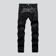 Make a statement with our 2023 Autumn Collection Black Stars Men's Tight Jeans! Meticulously crafted to fuse together Y2K nostalgia and fashion fashion, these jeans are the perfect addition to your wardrobe. With its mid-waist fit, zipper & button closure, and embroidered & distressed black stars, you'll be turning heads wherever you go!Why You'll Fall In Love Y2K Inspired: Get ready to make a statement with these jeans, a perfect representation of the iconic Y2K style. Skinny Fit: Its slim silh Iconic Y2k, Y2k Nostalgia, Black Stars, Autumn Collection, Urban Looks, 2023 Autumn, Black Star, Y2k Style, Fashion Fashion