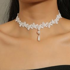 This Unique Piece Is A Wonderful Addition To Your Wardrobe And Your Style; Sure To Get Lots Of Compliments! Gsun0n50u00j0ka Bride Choker, Cute Chokers, Farewell Ideas, Bible Decor, Coquette Diy, White Lace Choker, Tatting Necklace, Caroline Dress, Choker Jewellery