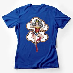 Women's Superhero T-Shirt, Vintage Comic Heroine Tee, Graphic Novel Inspired Shirt, Casual Cosplay Top, Geek Chic Fashion, Soft Cotton Tee, Unique Gift Idea Female T-Shirt Custom graphic T-Shirt.Customize your color Pop Culture T-shirt With Screen Print For Cosplay, Fandom Tops With Sublimation Print For Cosplay, Superhero Short Sleeve T-shirt With Character Print, Graphic Tee With Cartoon Print For Cosplay, Fandom Crew Neck Shirt For Cosplay, Fitted Blue T-shirt With Character Print, Cosplay Cartoon Print Graphic Tee, Superhero Crew Neck Top With Screen Print, Superhero Screen Print Crew Neck Top