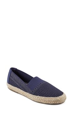 Mixed textures and a stretchy topline lend modern elements to an espadrille-inspired flat set on a cushioned footbed and jute-wrapped midsole. Cushioned footbed Textile and synthetic upper/textile lining/synthetic sole Imported Beach Textile Slip-ons With Textured Sole, Summer Textile Slip-ons With Woven Sole, Textile Slip-on Espadrilles With Woven Sole, Summer Textile Slip-ons With Textured Sole, Slip-on Flat Heel Espadrilles With Textured Footbed, Comfortable Textile Espadrilles With Woven Sole, Casual Textile Espadrilles With Woven Sole, Textile Slip-ons With Woven Sole, Woven Slip-on Espadrilles