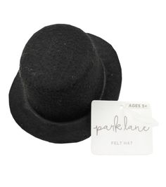 a black hat next to a white tag on a white background with the words park lane