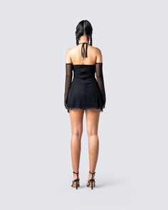 Pretty, and tempting ❤️ Do all the things you shouldn't in this black mini dress with halter straps, off-shoulder sleeves, and complete with a mesh overlay and bow detailing ✨ Black Mini Dress For Club, Sheer Mini Coquette Dress, Coquette Mini Length Corset Dress For Night Out, Stretch Mini Skirt Evening Dress, Sheer Mini Length Coquette Dress, Black Mini Dress For Night Out, Coquette Corset Dress For Evening, Summer Coquette Mini Dress For Night Out, Off-shoulder Mini Dress With Sheer Sleeves For Cocktails