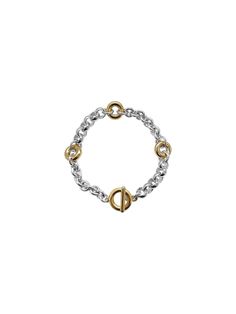 Laura Lombardi — Two Tone Fillia Bracelet Metal Chain Bracelet With Toggle Clasp, Classic Link Chain Bracelet With Rolo Chain, Classic Chain Bracelet With Rolo Chain, Elegant Metal Chain Bracelet With Hooks And Links, Metal Link Chain Bracelet With Toggle Clasp, Classic Metal Jewelry With Rolo Chain, Classic Rolo Chain Bracelet, Modern Rolo Chain Link Bracelet, Modern Link Bracelet With Rolo Chain