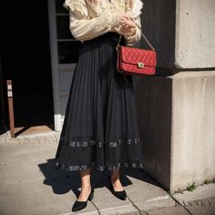 Lasaky - High-Waisted Irregular Long Chiffon Skirt with Pleats and Tulle Layer - Womens Midi Skirt Long Chiffon Skirt, Skirt With Pleats, Running Skirts, Academia Style, Black Wide Leg Trousers, Elegant Skirt, Chiffon Skirt, Pleated Midi Skirt, Skirt Type