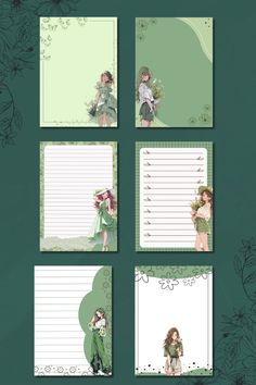 Boho green anime girl-themed notepad printable memo pad for stationery enthusiasts. Making A Notepad, Stationary Paper Printable Aesthetic, Note Pad Design Ideas, Stationary Ideas Design, Note Pads Printable, Memo Notepad Aesthetic, Notepad Template Aesthetic Printable, Memo Notepad Printable, Notepad Design Free Printable