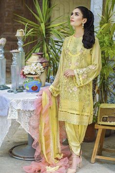 Embroidered Organza Dress, Colour Party, Simple Kurtis, Design Kurta, Kurti Sleeves Design, Kameez Designs, Pakistani Clothes, Pakistani Style, Pakistani Suit