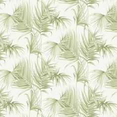 a green and white wallpaper with palm leaves