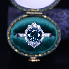 3 Carat Round Teal Sapphire Halo Gold Engagement Ring Halo Gold Engagement Ring, Gray Moissanite, Celtic Engagement Rings, Diamond Anniversary Bands, Teal Sapphire, Ruby Engagement Ring, Sell Gold, Diamond Anniversary, Buying Diamonds