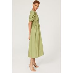 Green cotton (100% Cotton). Empire. Short sleeves. V-neck. Pull on. 49" from shoulder to hemline. Made in the USA of imported fabric. Statement Sleeves, Rent The Runway, Closet Designs, Fashion Updates, Green Cotton, Sundress, Smocking, High Fashion, Short Sleeves