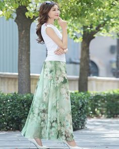 * A long skirt with elastic waist and beautiful prints. * A-line shape and wide hem, can make you look more taller and slimmer. * Made of pearl chiffon and fully lined. * Can custom make waist size and skirt length. * Material: 100% polyester * Size: True to US size, US 0-US 20 are available, you can let us know your usual size and height in your order. * Shipping: Free shipping Processing time : 5-7 Business days Delivery time : 7-20 Business days Tracking number available If you need rush orde Floral Chiffon Skirt, Dark Grey Skirt, Skirt High Waist, Beautiful Prints, Chiffon Floral, Elastic Waist Skirt, Womens Maxi Skirts, Printed Skirt, High Waist Skirt