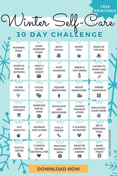 Pin on Self-Care Winter Challenge Ideas, Winter Self Care Challenge, 30 Day Challenge Ideas Fun, 30 Days Of Self Care, Christmas Self Care, Winter Self Care, Winter Challenge, Self Care Challenge, Dark Days