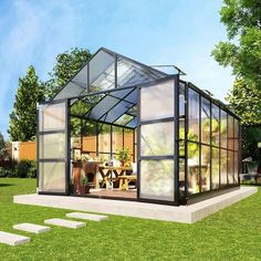 Brings you the perfect companion for your outdoor gardening adventures  a greenhouse that serves as a sunroom and a focal point in your backyard or garden! Product Name: Polycarbonate Greenhouse Product Dimensions: 10x12x8.4 FT Sunshine board material: Twin-wall polycarbonate panels Thickness of sunlight board: 6mm Frame Material: Aluminum Frame Thickness: 1.5mm Foundation Material: Steel Color: Black. Cottage Greenhouse, Privacy Landscaping Backyard, Glass Greenhouse, Aluminium Greenhouse, Winter Greenhouse, Outdoor Greenhouse, Privacy Landscaping, Polycarbonate Greenhouse, Walk In Greenhouse