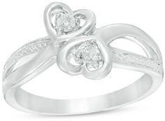 Zales Diamond Accent Bypass Heart Ring in Sterling Silver Anniversary Rings With Diamond Accents And Double Heart, Double Heart Anniversary Rings With Diamond Accents, Double Heart Diamond Ring With Accents For Valentine's Day, Double Heart Diamond Ring For Valentine's Day Anniversary, Promise Double Heart Diamond Ring With Accents, Valentine's Day Double Heart Diamond Ring With Accents, Valentine's Day Anniversary Double Heart Diamond Ring, Open Heart Diamond Accents Promise Ring, Double Heart Diamond Ring For Valentine's Promise