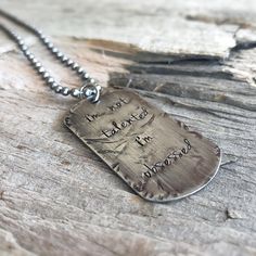 "This distressed dog tag necklace will be personalized and custom made with your special wording, quote, names or dates on it. Created with food grade stainless steel so it's safe to wear. A great piece to add to your rugged jewelry collection. Shown here (image 1-5) is the distressed finish, but I can also make this in a brushed finish, rustic, or even a shiny finish (see other images). Each tag measures 1 1/8\" x 2\" (29mm x 51mm). The ball chain is also stainless steel and measures 3mm thick. Cheap Dog Tag Jewelry For Anniversary, Affordable Dog Tag Jewelry For Anniversary, Cheap Personalized Dog Tag Jewelry, Cheap Stainless Steel Jewelry With Engraved Text, Cheap Dog Tag Chain Jewelry, Dogtag Necklace Mens Shein, Cheap Sentimental Dog Tag Jewelry, Affordable Sentimental Dog Tag Jewelry, Adjustable Nickel Free Dog Tag Necklace