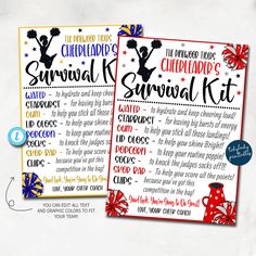 two printable cheerleaders survival kit for the holidays and christmas season, with text