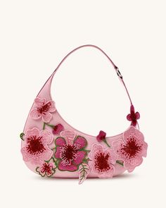 Harlee Embroidered Shoulder Bag - Pink Cute Leather Handbags, Embroidered Bag Strap, Fashion Items Accessories, Purses In Style Now, Pretty Purses And Handbags, Spring Embroidered Handheld Shoulder Bag, Handheld Embroidered Shoulder Bag For Spring, Spring Handheld Embroidered Shoulder Bag, Trendy Embroidered Shoulder Bag For Spring