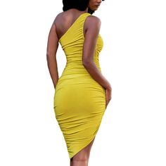 Yellow Pleated One-shoulder Bodycon Dress Dresses Bodycon, Bodycon Dresses, Women Dresses, Bodycon Dress, Womens Dresses, Yellow, Dresses