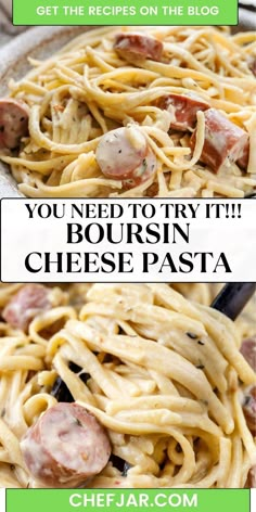 Delicious Boursin Cheese Pasta! Creamy and cheesy with a hint of garlic and herbs. Perfect for a quick and tasty dinner! Boursin Sausage Pasta, Boursin Mac And Cheese, Recipes Using Boursin Cheese, Borsine Cheese Recipes, Boursin Pasta, Boursin Cheese Recipes