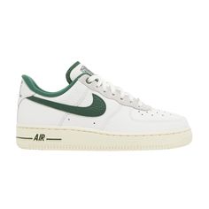 Find NIKE Wmns Air Force 1 '07 Lx 'command Force Gorge Green on Editorialist. The Nike Women’s Air Force 1 ‘07 LX ‘Gorge Green’ showcases branding elements lifted from an iconic basketball shoe from the ‘90s, the Nike Air Command Force. The low-top carries a white tumbled leather upper, contrasted by dark green accents on the signature Swoosh and terry cloth lining. A retro Force logo adorns the tongue, while bold Nike branding appears on the enlarged heel tab. The sneaker rests on a cream-color Branding Elements, Nike Air Force 1 Mid, Nike Branding, Air Force 1 Mid, Nike Brand, Air Force Ones, Nike Green, Green Accents, Terry Cloth