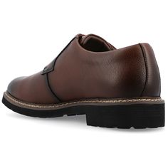 Introducing the Martin plain toe derby by Vance Co. These professional-style shoes are crafted with premium vegan leather, offering a sleek and business-savvy look. Featuring a 12 mm Tru Comfort Foam™ insole and a lace-up design, they provide all-day comfort and a secure fit. With a 1-1/4 inch block heel, round-toe shape, and padded tongue for extra comfort, the Martin derby combines professional style with maximum comfort, making it an ideal choice for the office or any occasion. Workwear Derby Shoes With Branded Insole And Almond Toe, Cap Toe Oxfords With Leather Footbed For Work, Slip-on Lace-up Shoes With Brogue Detailing For Workwear, Cushioned Leather Shoes For Business Casual, Oxford Moc Toe Work Shoes, Slip-on Oxford Oxfords For Office, Leather Moc Toe Derby For Work, Business Casual Round Toe Oxfords With Goodyear Welt, Office Derby Shoes With Oxford Style And Round Toe