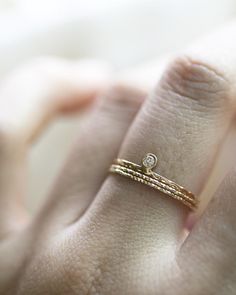 14k Solid Gold Diamond Ring Dainty Birthstone ring 14k | Etsy Tiny Diamond Necklace, Diamond Initial Necklace, Double Heart Necklace, Gold Letter Necklace, Freshwater Pearl Ring, Meaningful Jewelry, Gold Ring Stack, Gold Diamond Ring, Ring Stacking