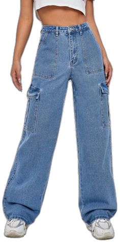 Versatile Medium Wash Full Length Pants, Versatile Flare Jeans For Fall, Versatile Flare Jeans With Pockets For Fall, Spring Utility Jeans With Loosely Fitted Hips, Non-stretch Trendy Full Length Cargo Jeans, Cropped Leg Light Wash Flare Jeans With Pockets, Non-stretch Denim Utility Jeans, Non-stretch Denim Utility Pants, Versatile Full Length Pants With Five Pockets