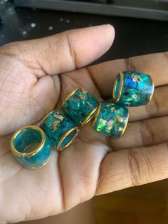 Handmade  Abalone Shell Loc jewelry beads. Perfect for Locs and braids Long lasting Buy a single dread bead in sizes: x-small Small medium  Large Extra large See these beads in rondelle shape: https://elevatedlocjewelry.etsy.com/listing/1752484633 Loc Beads, Braid Locs, Blue And Green Locs, Jewelry For Locs, Loc Hair Jewelry Dreadlocks, Loc Crystal Jewelry, Loc Jewelry Crystals, Dread Beads Loc Jewelry, Hair Braid Beads