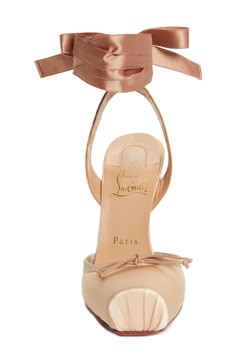 A bow-topped square toe and wraparound ribbon ankle strap bring off-duty ballerina energy to this silk-satin pump that enhances the elegant line of the leg with a willowy stiletto. 4" (100mm) heel Wraparound ankle strap with tie closure Wipe with a soft, dry cloth and store in a dust bag Please note the red lacquer on soles will wear off as a result of normal use. To minimize the effect, avoid wearing in wet weather or on abrasive surfaces Silk upper/leather lining and sole Designer Shoes Loubiton Ballet Heels, Christian Louboutin Ballerina Heels, Cassia Lace Up, Christian Louboutin Ballet Heels, Ballerina Style Shoes, Louboutin Ballerina Heels, Cassia Lace Up Louboutin, Ballerina Louboutin, Louboutin Ballet Heels