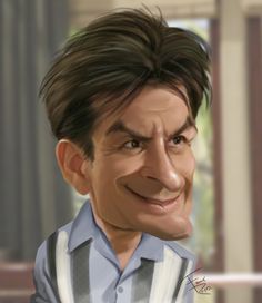 a caricature of a smiling man in a blue shirt