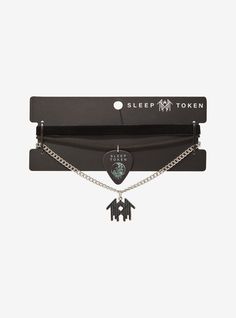 These necklaces from your favorite band Sleep Token will have you in a chokehold...but not literally! This set of 3 necklaces include a black velvet choker  a cord necklace with a Sleep Token guitar pick  and a chain necklace with a pendant shaped like the band's symbol.Alloy; polyester; plasticSet of 3Imported Pick Necklace, Love Sleep, I Love Sleep, Sleep Token, Things I Wanna Buy, Black Velvet Choker, Birthday Wish List, Detailed Jewelry, Music Jewelry