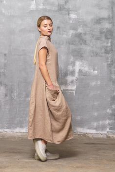 Lagenlook Linen Maxi Dress With Relaxed Fit, Linen Lagenlook Maxi Dress With Relaxed Fit, Linen Dresses With Side Pockets, Spring Beige Linen Dress With Pockets, Linen Tunic Dress With Pockets, Relaxed Fit Flax Linen Dress With Pockets, Beige Linen Dress With Pockets, Beige Linen Beach Dress With Pockets, Beige Lagenlook Linen Dress