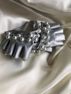 fingerless gloves pearl rhinestone silver women faux leather crystal stone driving car women beads fashion gloves sleeve bracelet decorated Vegan you will get very similar gloves, they will be made especially for you. this is my author's idea and handmade One size look very stylish! you will be irresistible! this is a wonderful gift as well Silver Jewelry For Winter Parties, Car Women, Edgy Bridal, Leather Fingerless Gloves, Beads Fashion, Parisian Chic Style, Fashion Gloves, Gloves Fashion, Driving Car