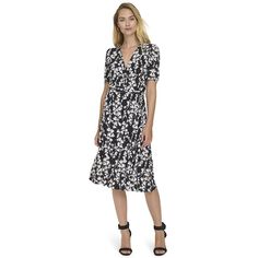 Show off your style in this short sleeve, surplice v-neck, fit and flare midi dress.Click on this WOMEN'S GUIDE to find the perfect fit and more! Show off your style in this short sleeve, surplice v-neck, fit and flare midi dress.Click on this WOMEN'S GUIDE to find the perfect fit and more! FEATURES Fit & flare silhouette V-neck Short sleeves Zipper and hook-and-eye back Flounce hem Partially lined Knit constructionFIT & SIZING 41 1/4-in. length from shoulder to hem Midi length hits below the kneeFABRIC & CARE Polyester, spandex Lining: polyester Dry clean Imported Size: 2. Color: Black Blue Floral. Gender: female. Age Group: adult. Spring V-neck Dress With Short Sleeves For Work, Fitted V-neck Dress With Short Sleeves For Day Out, Spring V-neck Dress With Short Sleeves For Day Out, Fitted Wrap Dress For Work With Short Sleeves, Knee-length Wrap Dress For Day Out, Casual V-neck Short Sleeve Dress For Date Night, Floral Print Midi Wrap Dress For Work, Chic Short Sleeve V-neck Dress For Spring, Chic Short Sleeve V-neck Dress For Day Out