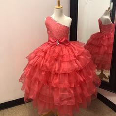 Little Girls Organza Ruffled Dress Rousched Waistband With Crystals, Bolero Jacket Included. Button Back With Lace-Up Corset. Available In Coral/Silver Size 8. Tiered Ruffle Princess Dress For Dress-up, Tiered Princess Dress With Ruffles For Dress-up, Spring Ruffled Pageant Dress For Dress-up, Spring Pageant Dress With Ruffles For Dress-up, Spring Pageant Dress With Ruffles, Organza Ruffle Dress, Neon Aesthetic, Ruffled Dress, Bolero Jacket