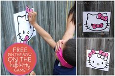 a child holding up a paper cutout with hello kitty on it