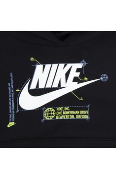 Signature swoosh logo branding keeps all eyes on your kiddo in this classic and sporty set that includes a warm fleece hoodie and joggers. Includes hoodie and joggers 60% cotton, 40% polyester Machine wash, tumble dry Imported Black Sports Sweatshirt With Logo, Black Sports Sweatshirt With Logo Detail, Nike Cotton Activewear With Logo Print, Nike Fleece Hoodie With Logo Print, Nike Sportswear Hoodie With Logo Print, Nike Sporty Hoodie With Graphic Print, Cotton Sweats With Logo Print For Sports, Sports Fleece Sweats With Logo Print, Nike Athleisure Hoodie With Logo Print