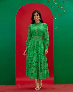 Create a timeless classic look with this Vintage Green Lace Long Dress. Cut from romantic lace fabric, this dress is an elegant addition to any wardrobe. With its exquisite detailing, its long sleeve length and romantic lace pattern, it conveys an aura of exquisite sophistication. The perfect choice for an evening out or special occasion. Our Style No.XW101305 Height - 66.9"/170cm Bust - 33.8"/86cm Waist - 24.4"/62cm Hips - 36.2"/92cm and wears size M About Wholesale/Dropshipping, please contact Lace Long Dress, Full Length Skirt, Romantic Lace, Lace Dress Long, Green Lace, Love Forever, Lace Pattern, Lace Fabric, Timeless Classic